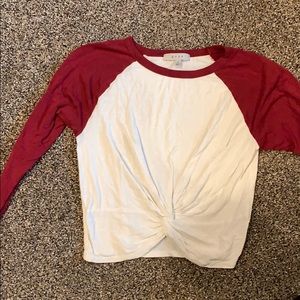 Burgundy and white long sleeve crop tee